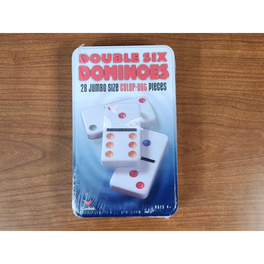Double Six Jumbo Size Color Dot Dominoes Set in Tin Box (28 Pieces) New Sealed